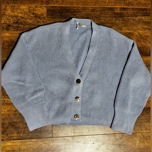 Cropped V-Neck Button Cardigan Sweater - Light Blue